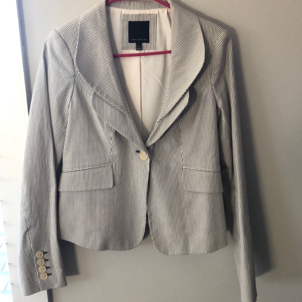 Pinstripe blue and white blazer. Size small.
